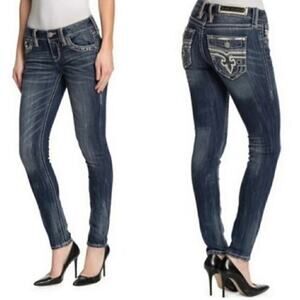 ROCK REVIVAL Kristen Straight Jeans in Dark Blue Women's Size 27  = 3/4 U.S.